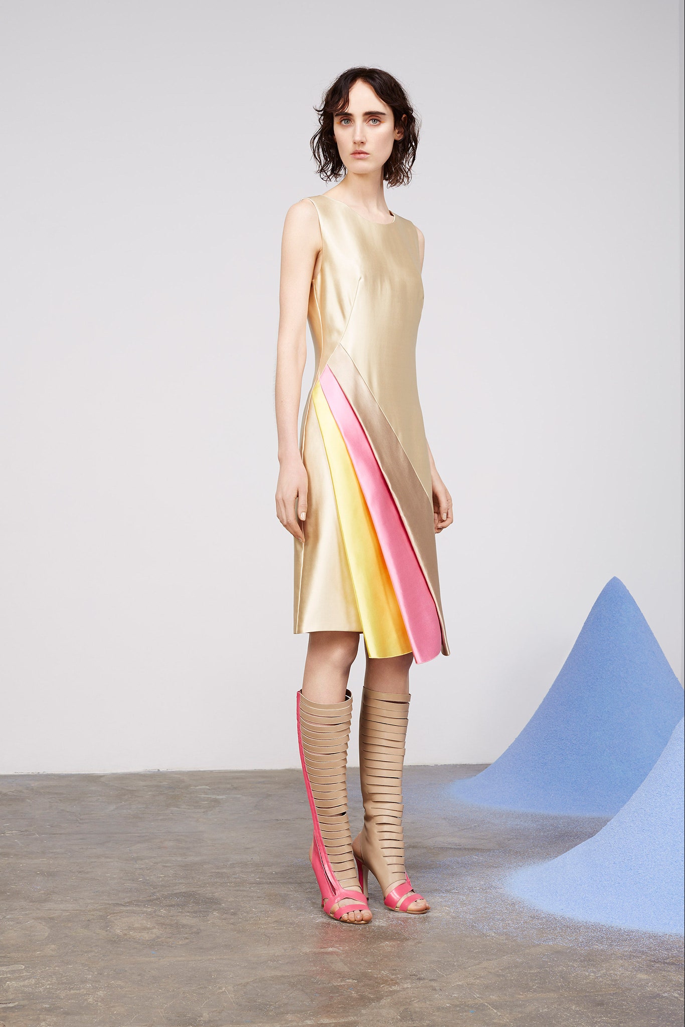 gold silk sleeveless dress