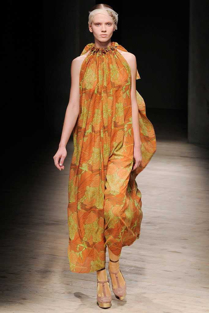 flowing orange green maxi dress