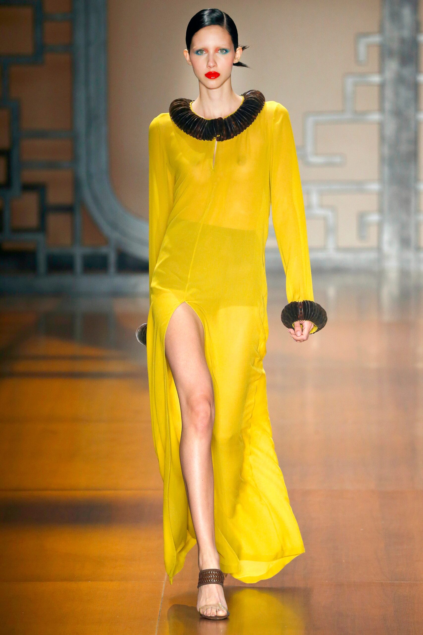 yellow silk fitted dress