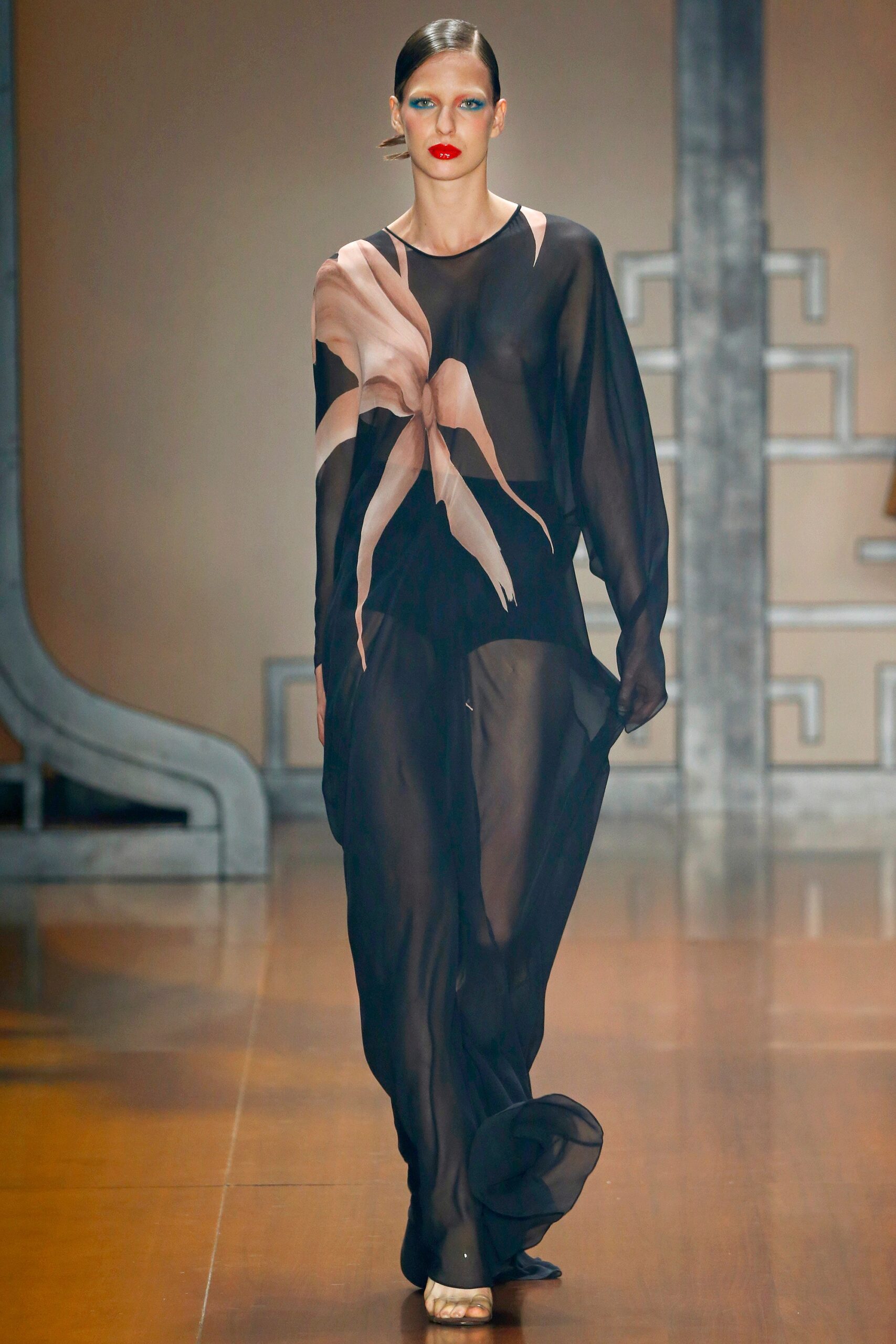 black sheer draped maxi dress