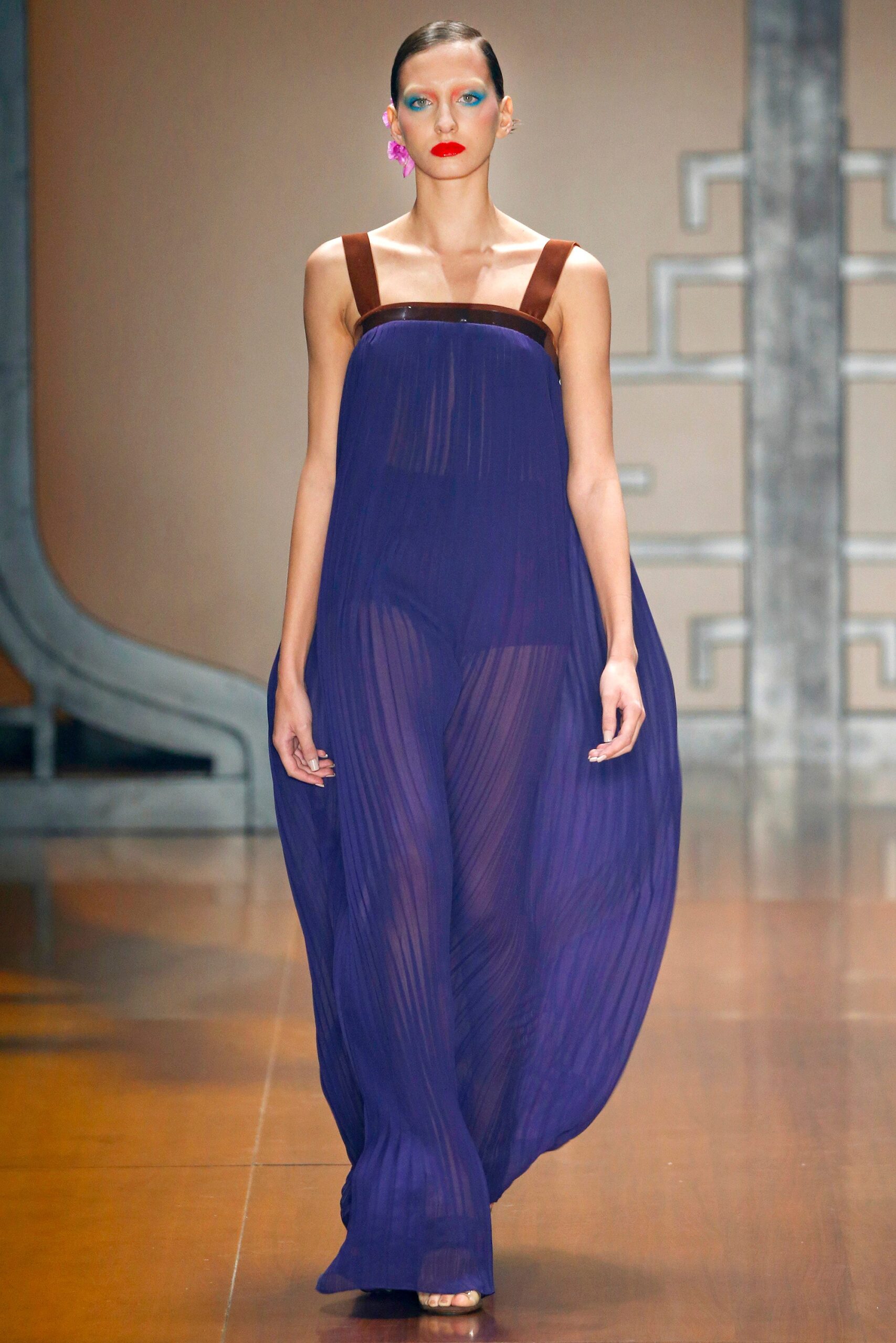 purple chiffon sleeveless dress