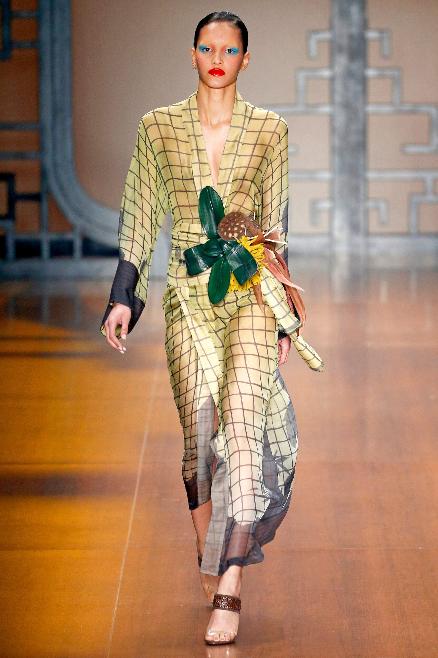 yellow black printed sheer dress