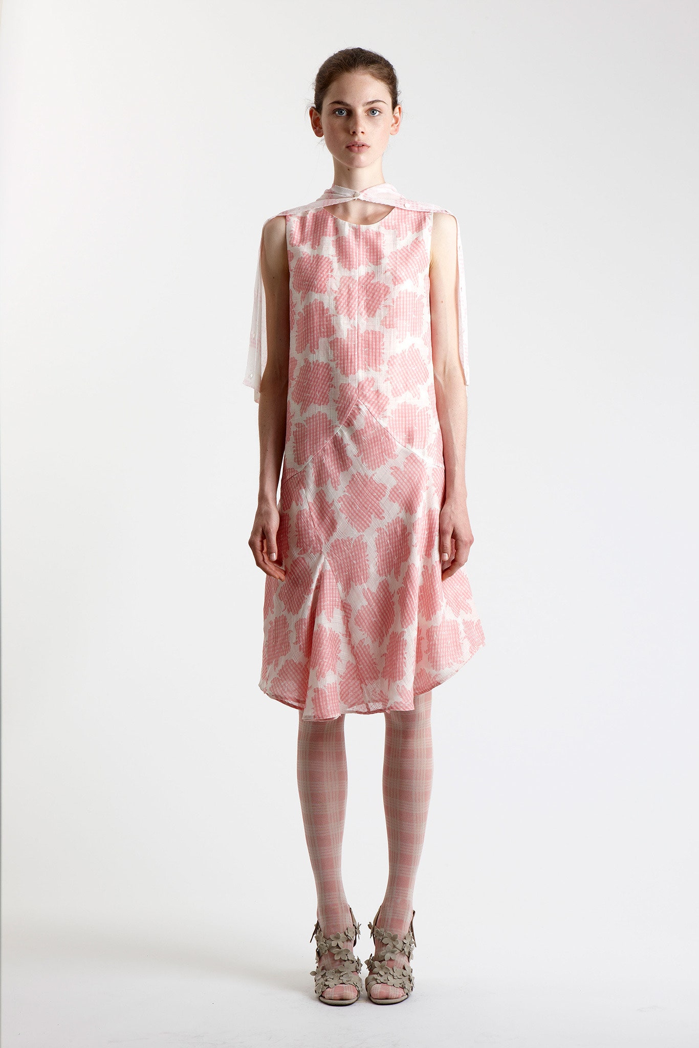 pink and white printed midi dress