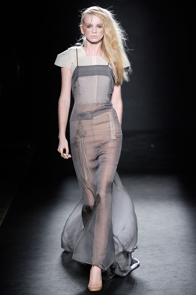 gray sheer sleeveless gown
