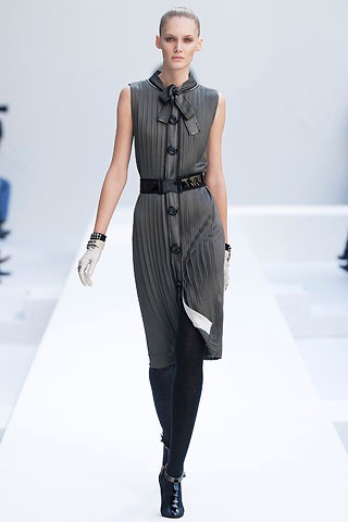 gray silk pleated dress