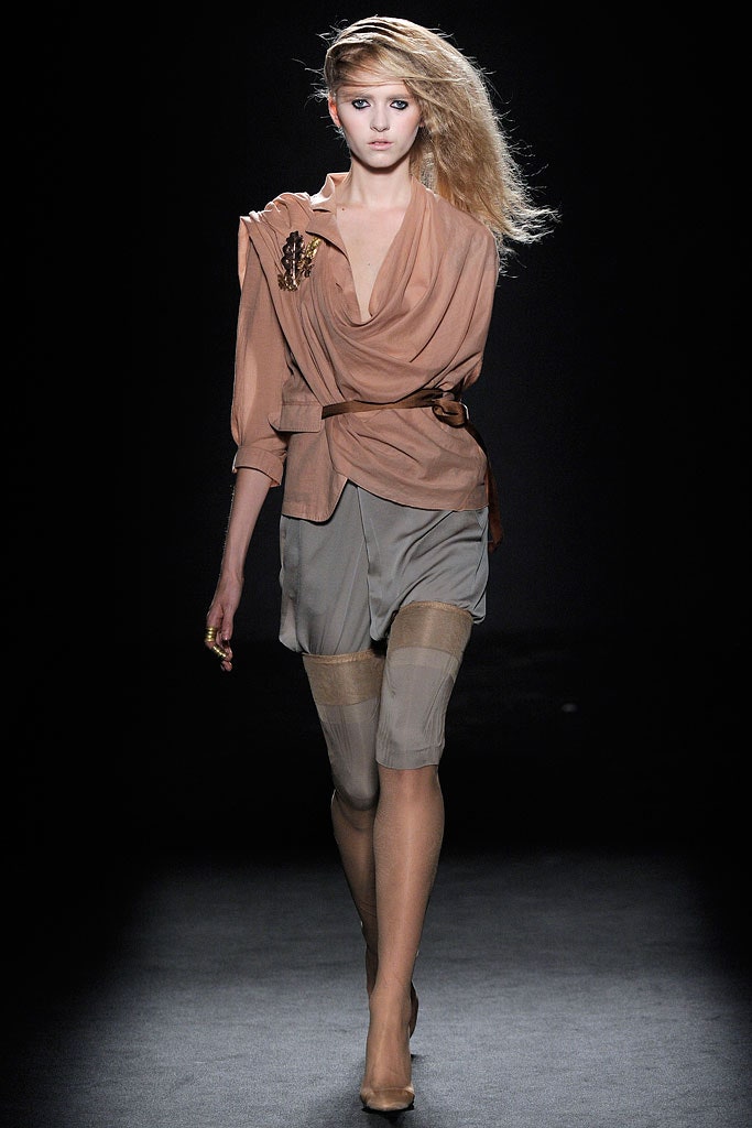 beige silk long-sleeve v-neck relaxed draped blouse