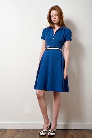 blue cotton collared mini dress
