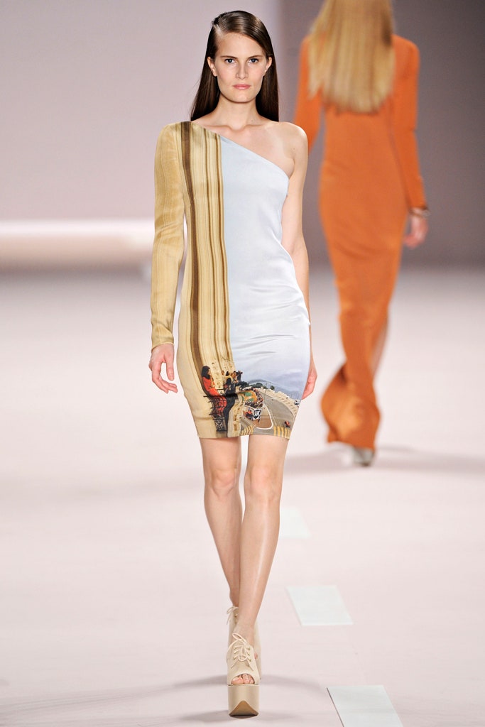 asymmetric blue and beige printed dress