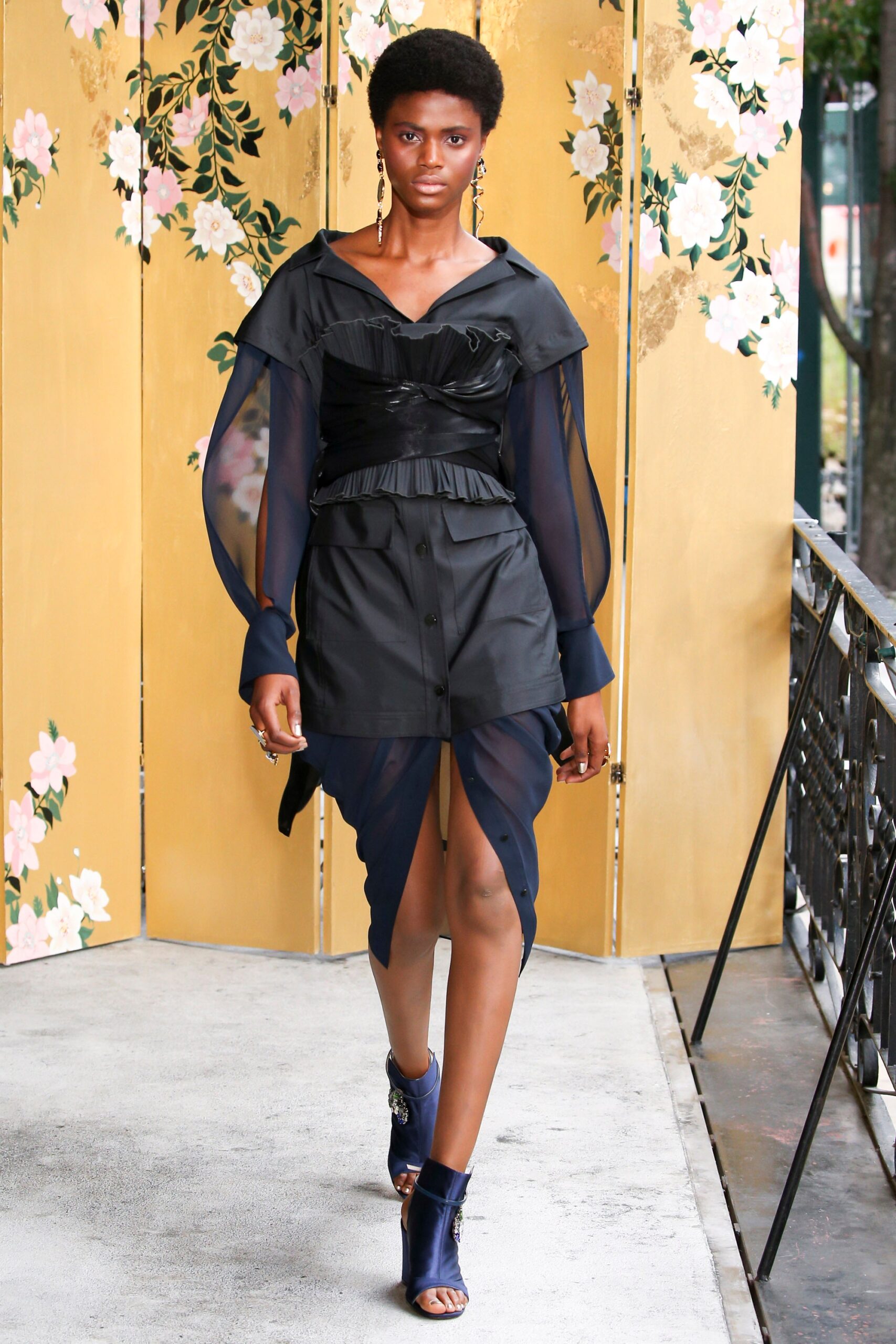 black silk fitted midi dress