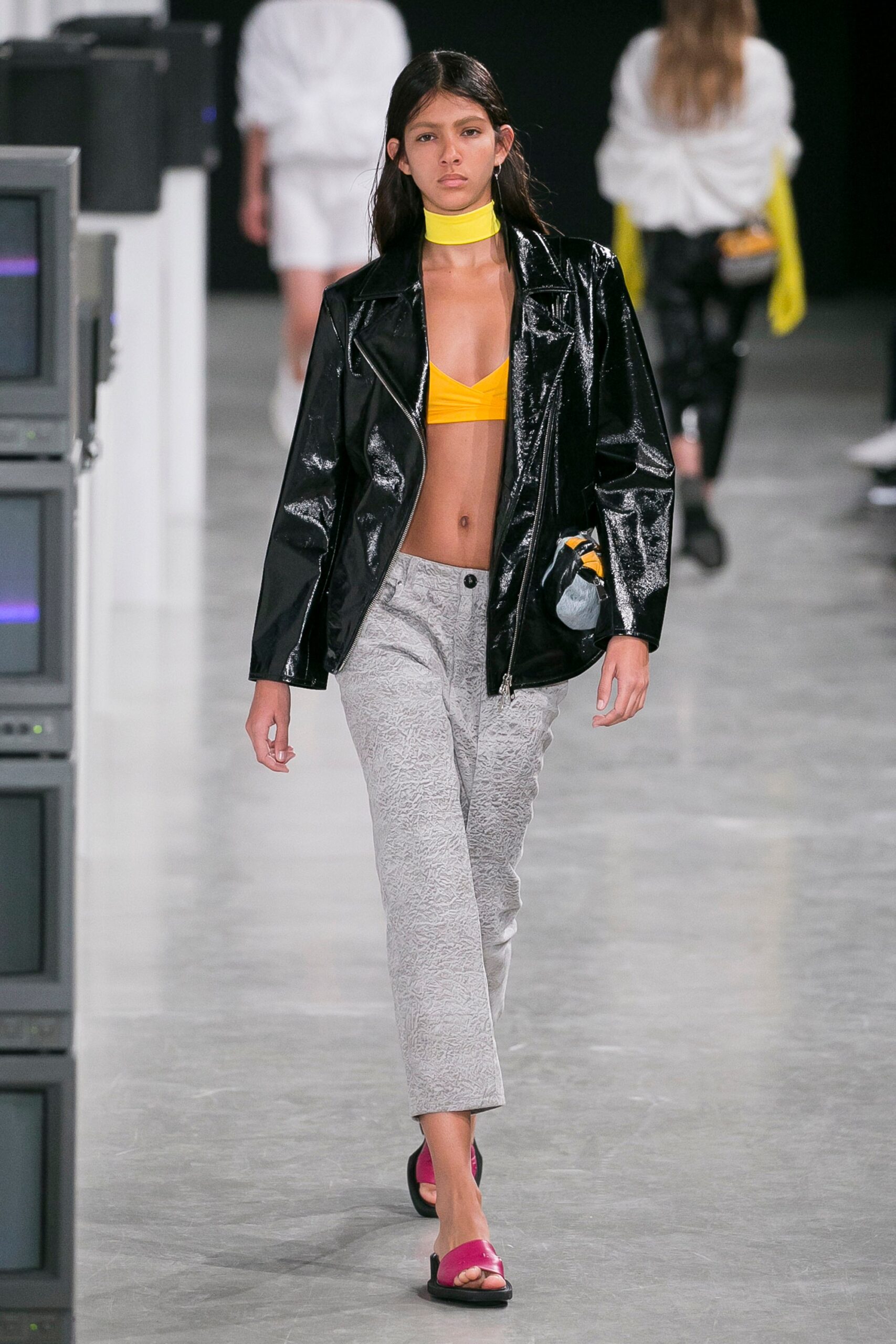 black vinyl jacket with yellow top
