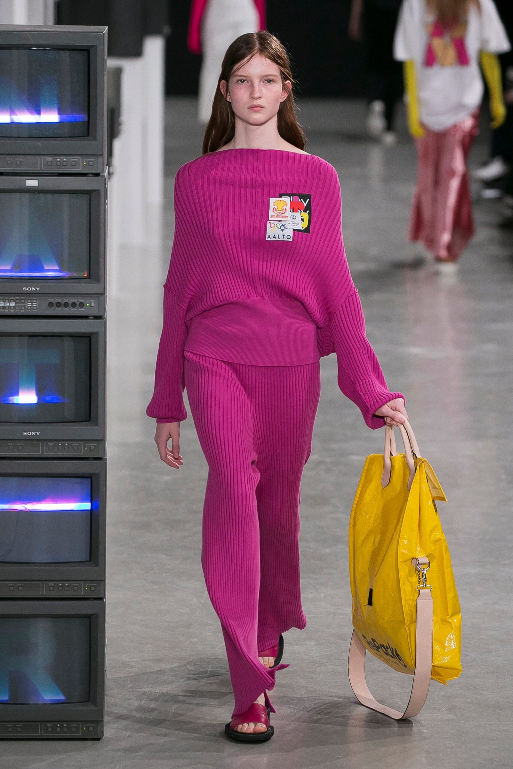 pink relaxed sweater and pants