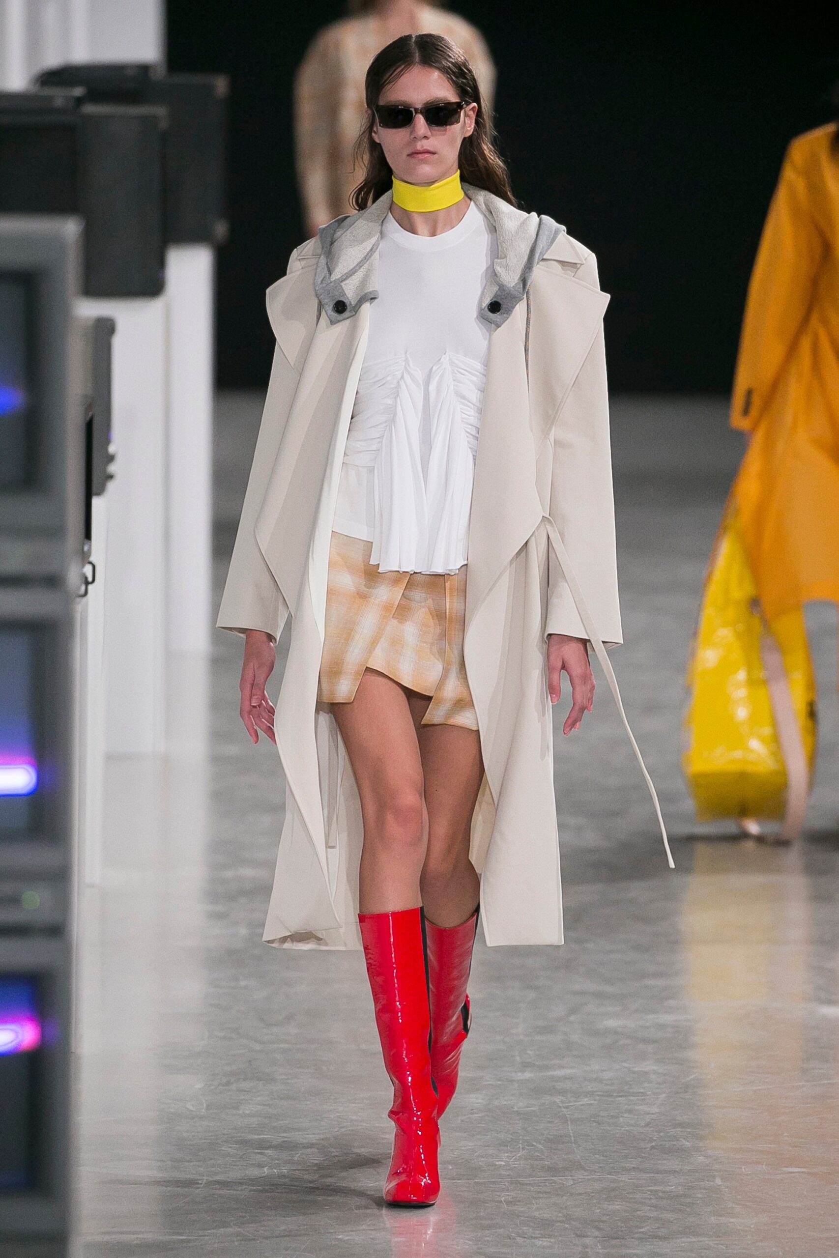 white coat with pleated top
