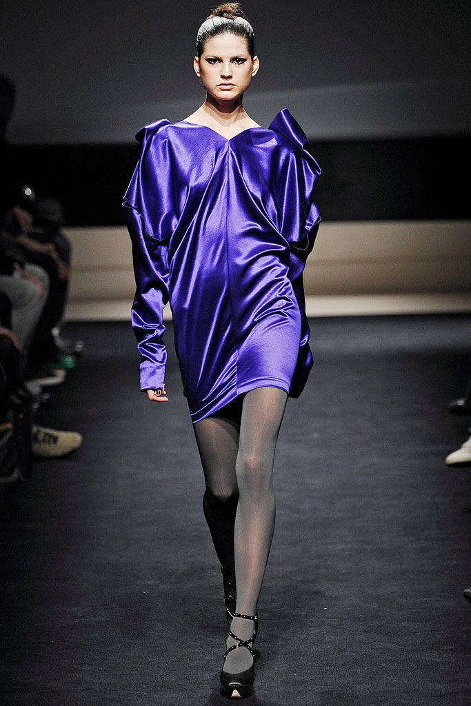 purple silk fitted dress