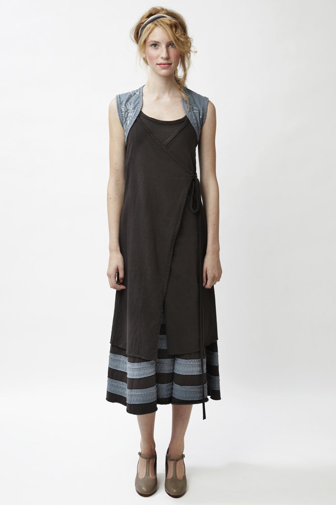 brown and blue layered dress