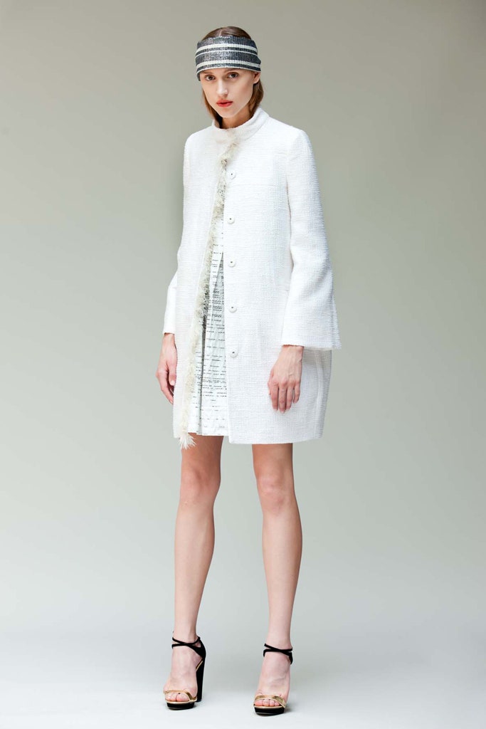 white tweed coat with dress