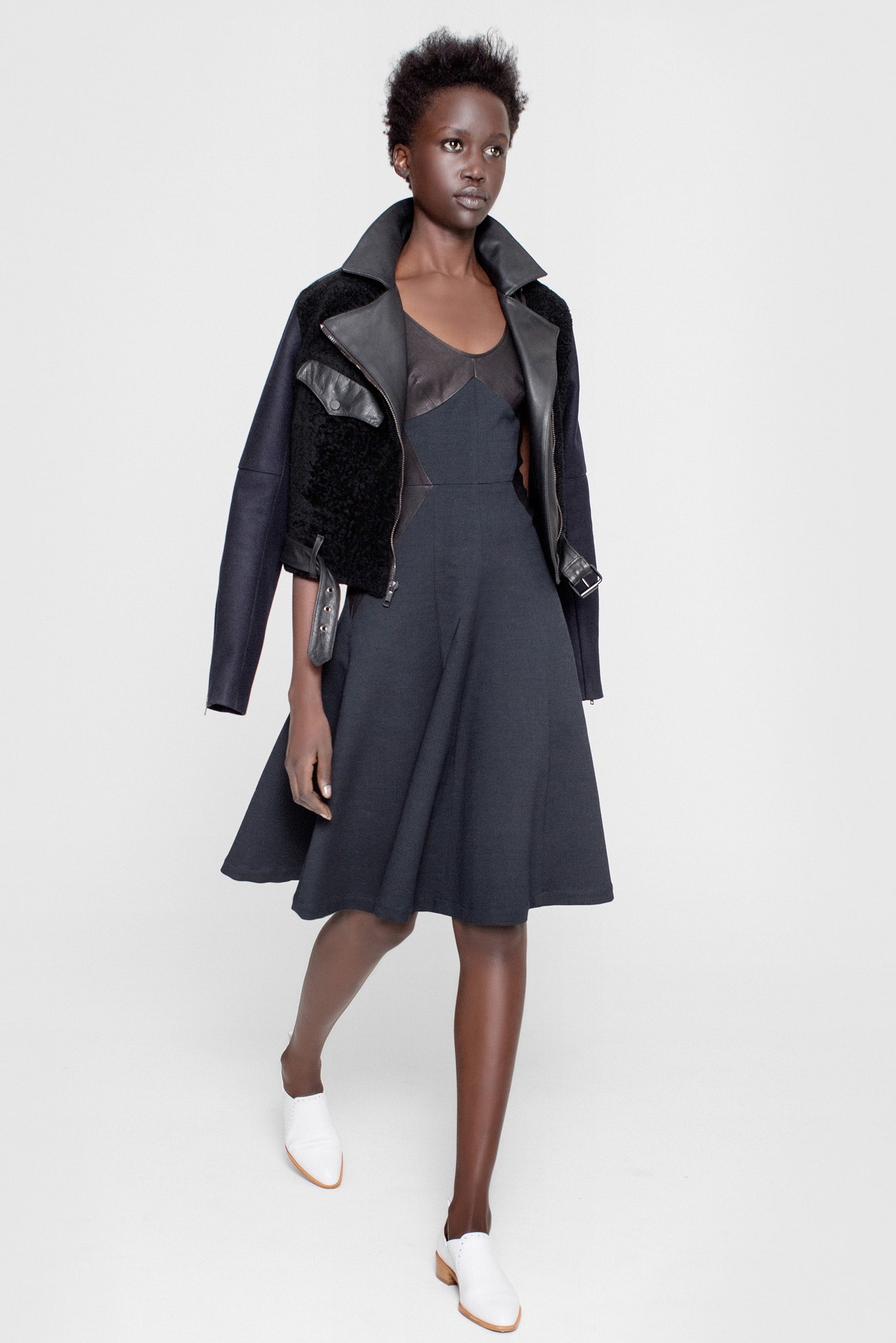 black midi dress with jacket