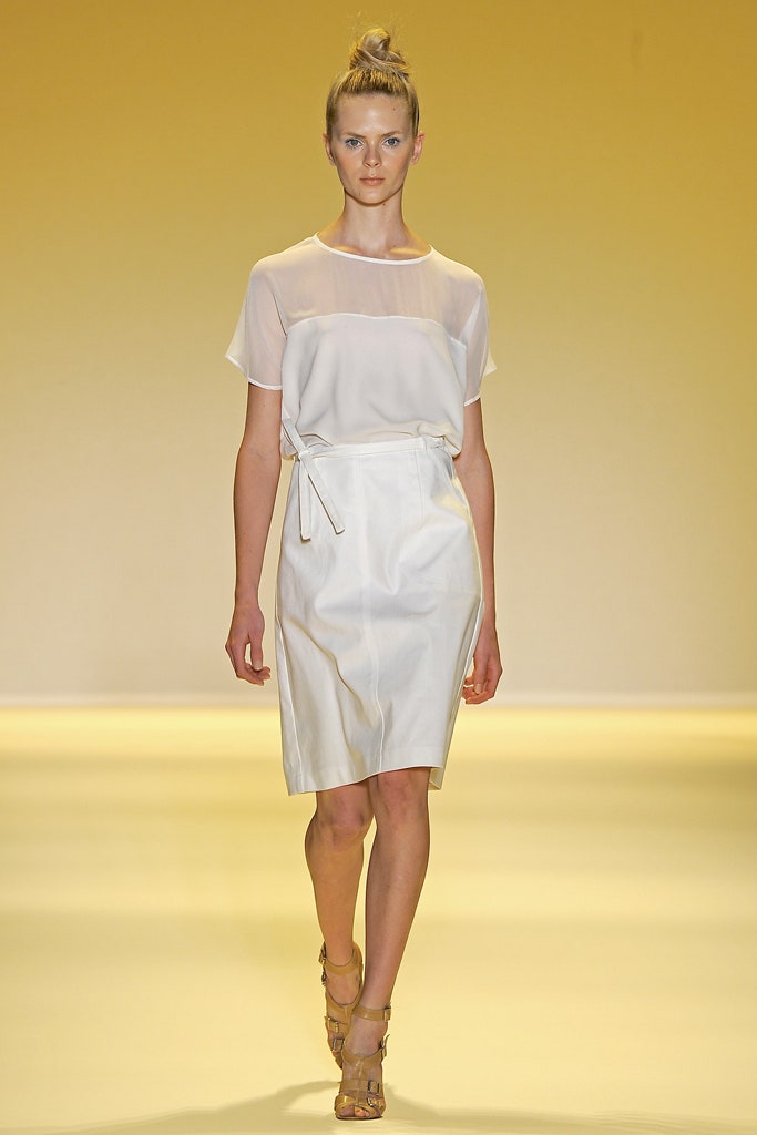 white silk top and leather skirt
