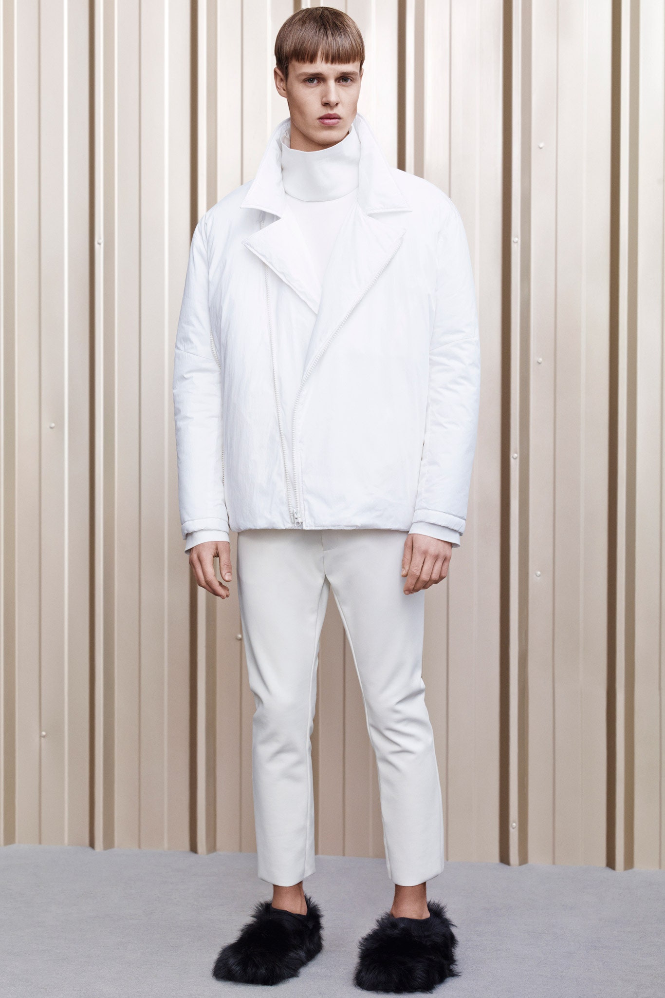 white relaxed jacket with slim pants