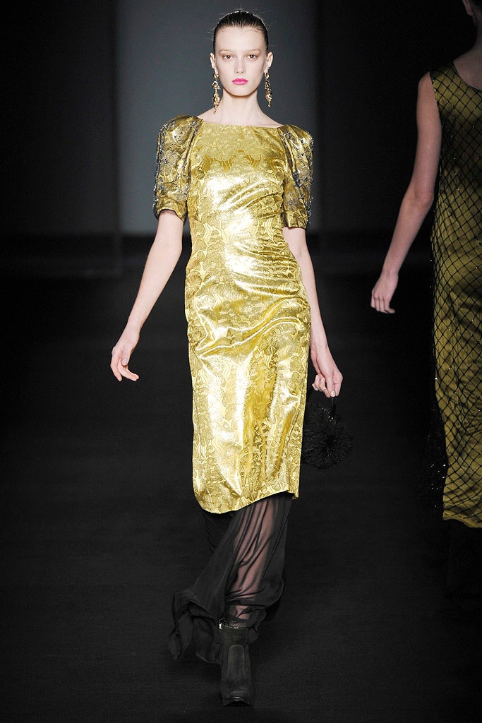 gold silk fitted midi dress