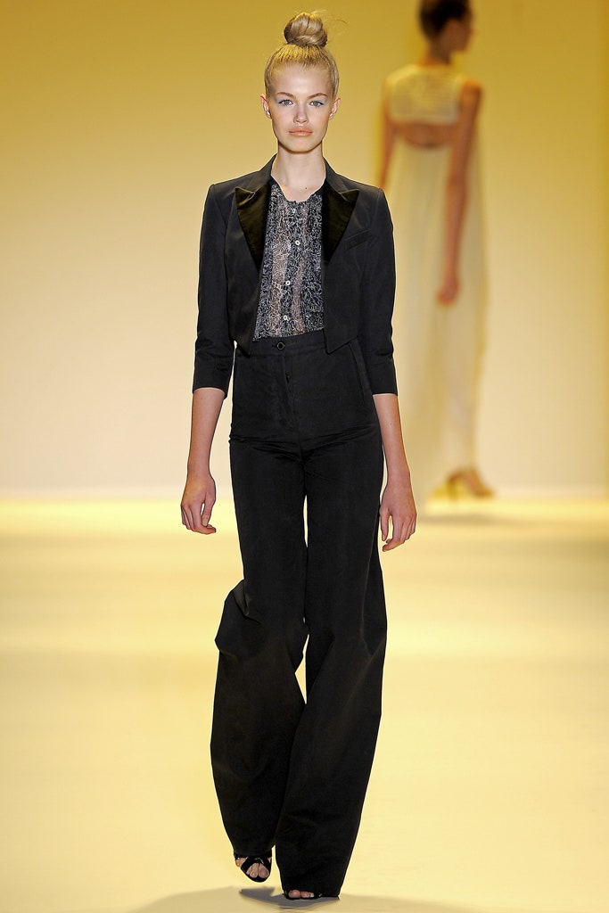black tailored blazer with lace top