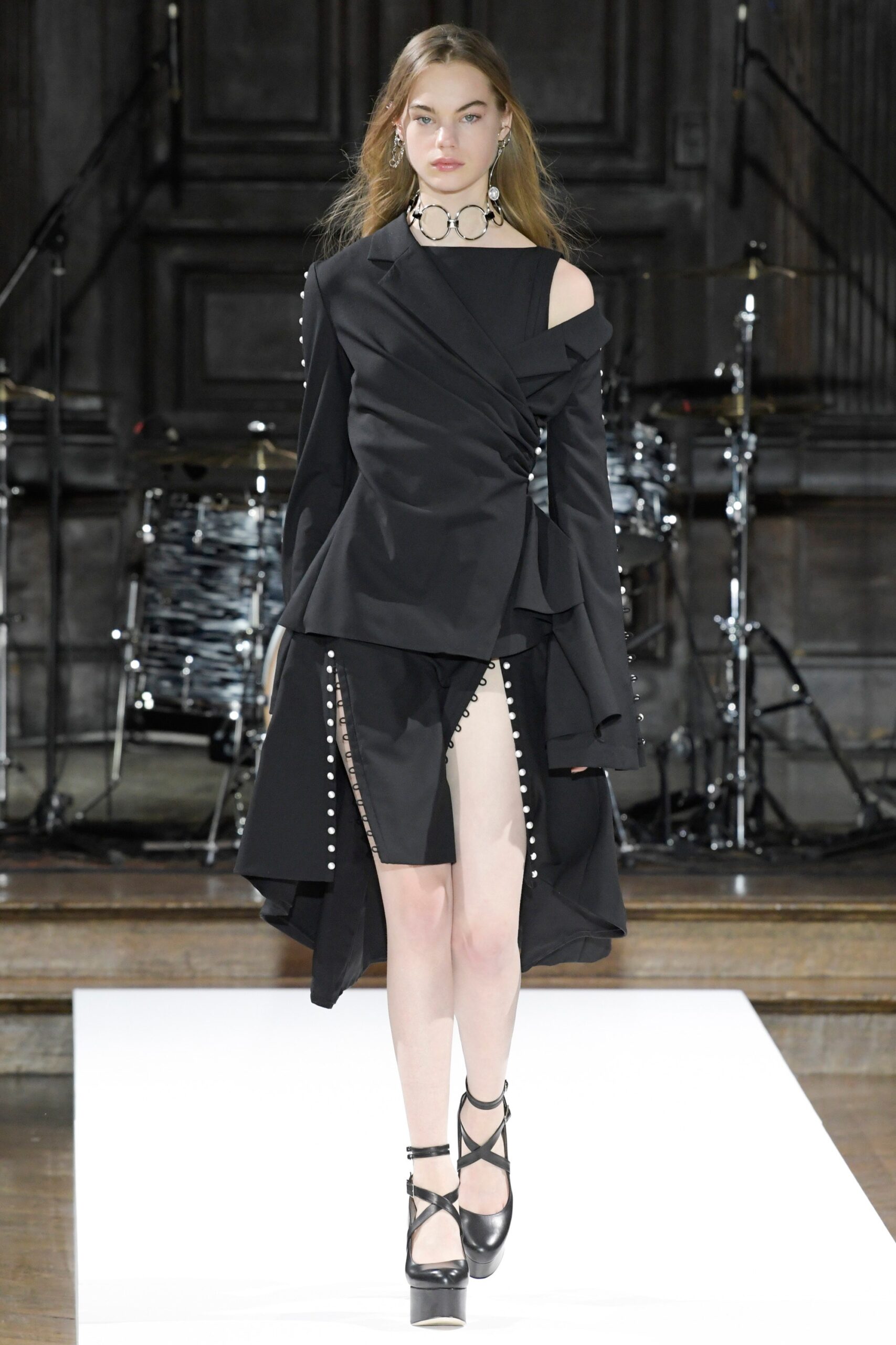 black silk asymmetric dress