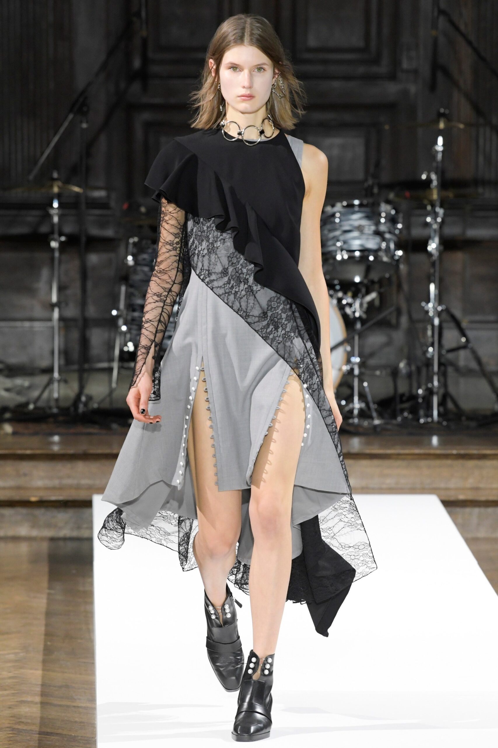 black and gray asymmetric dress