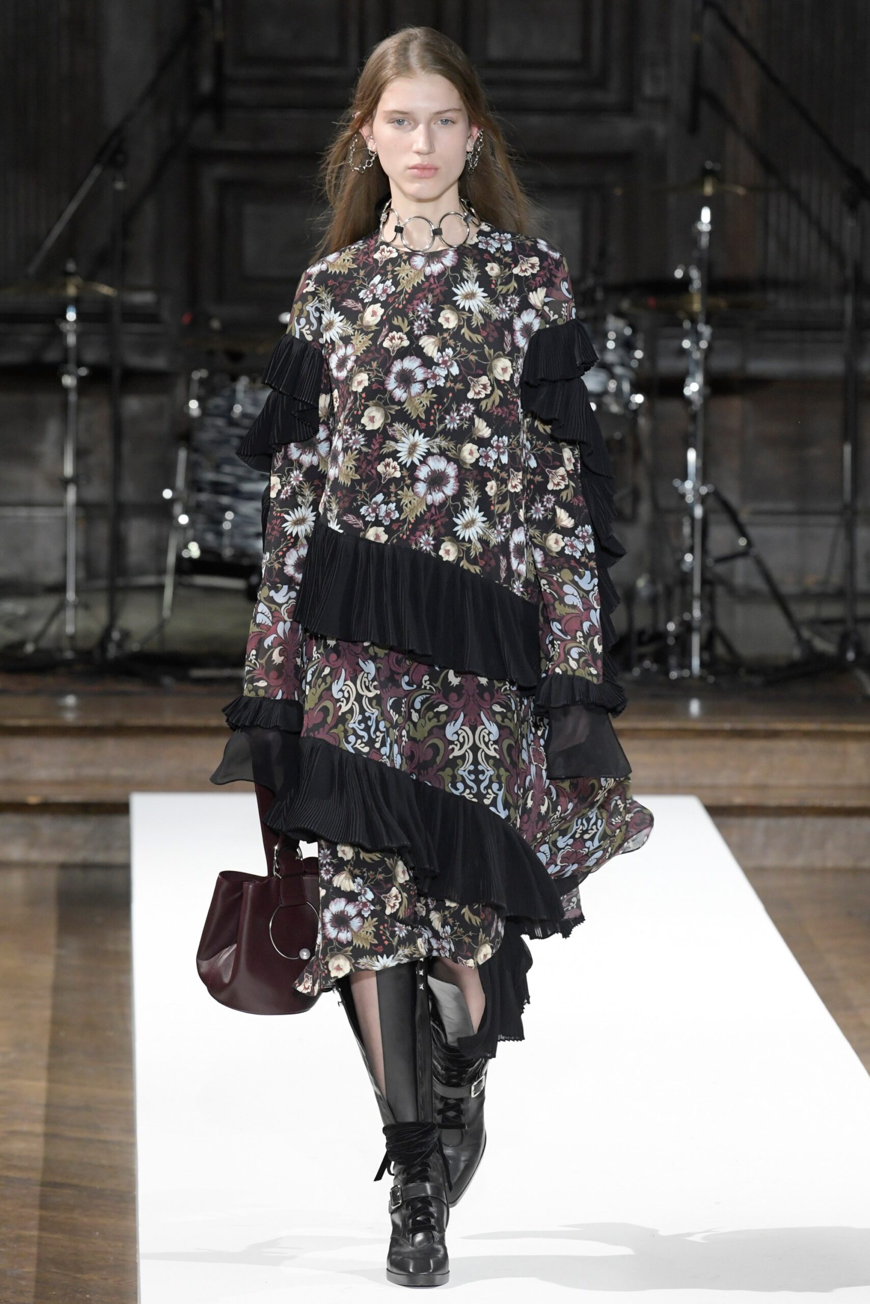 floral midi dress with ruffles