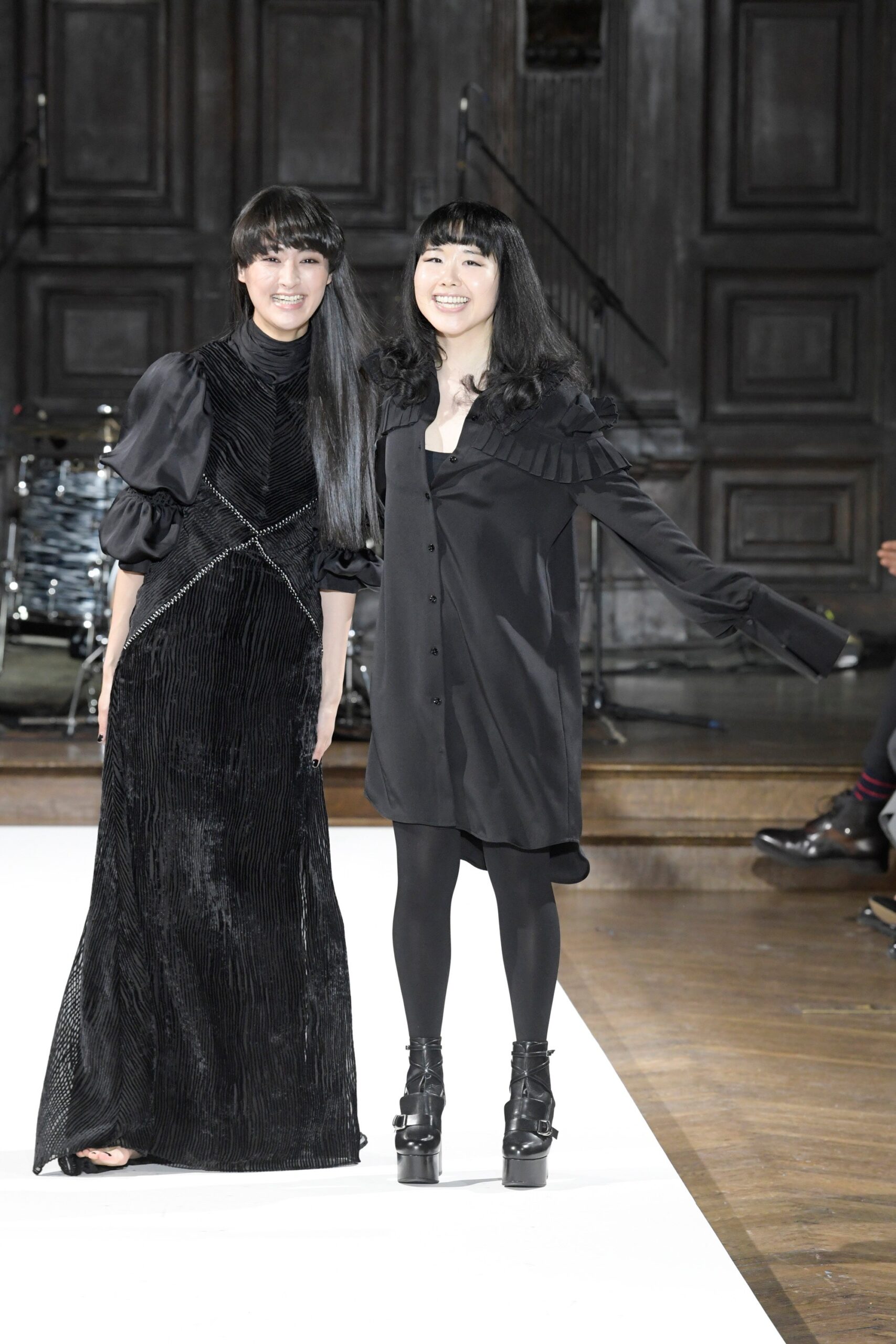 black velvet maxi dress and shirt-dress