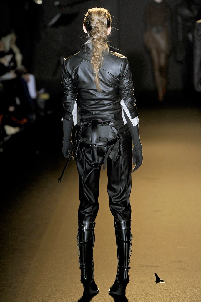 black leather fitted jacket and pants