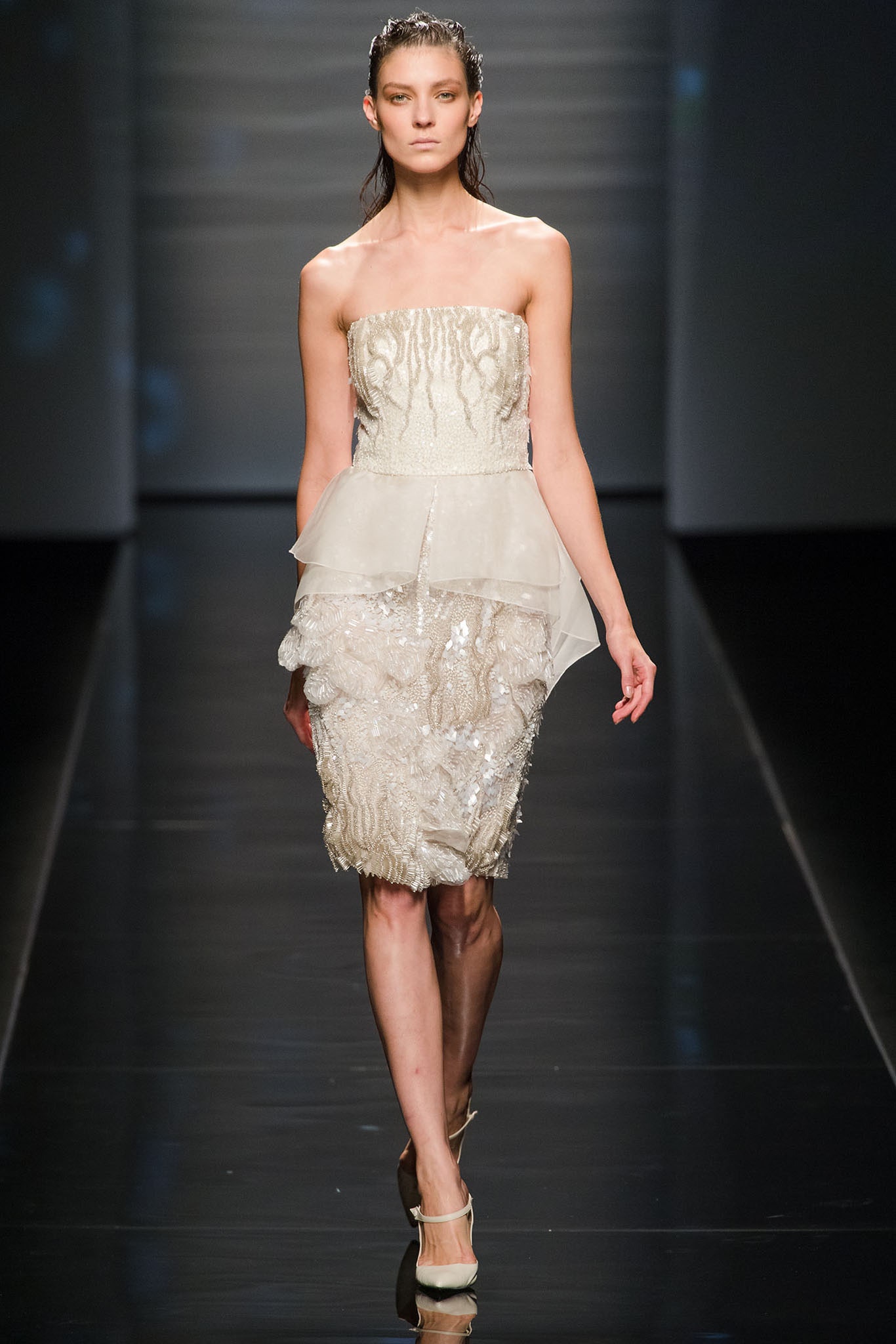 white strapless embellished dress