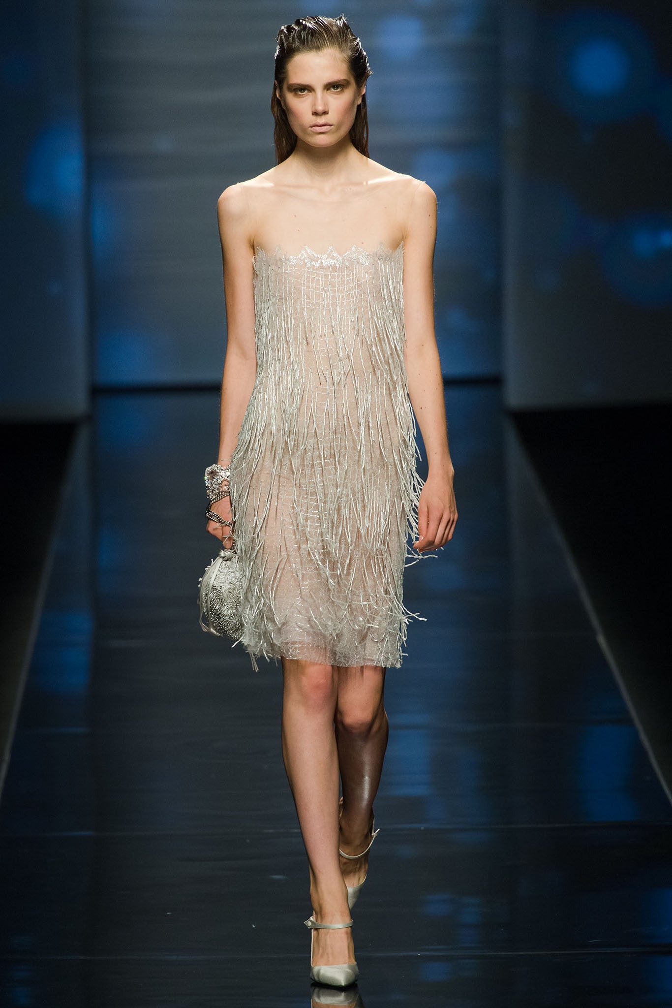 clear silver fringed mini dress