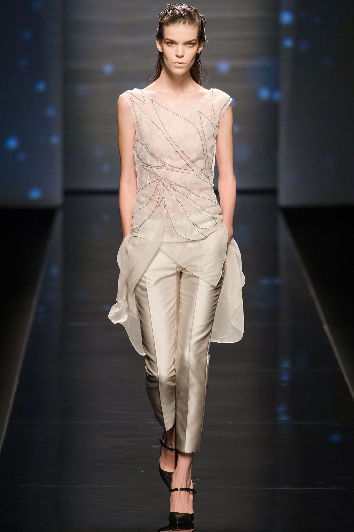 beige silk tailored straight-leg pants