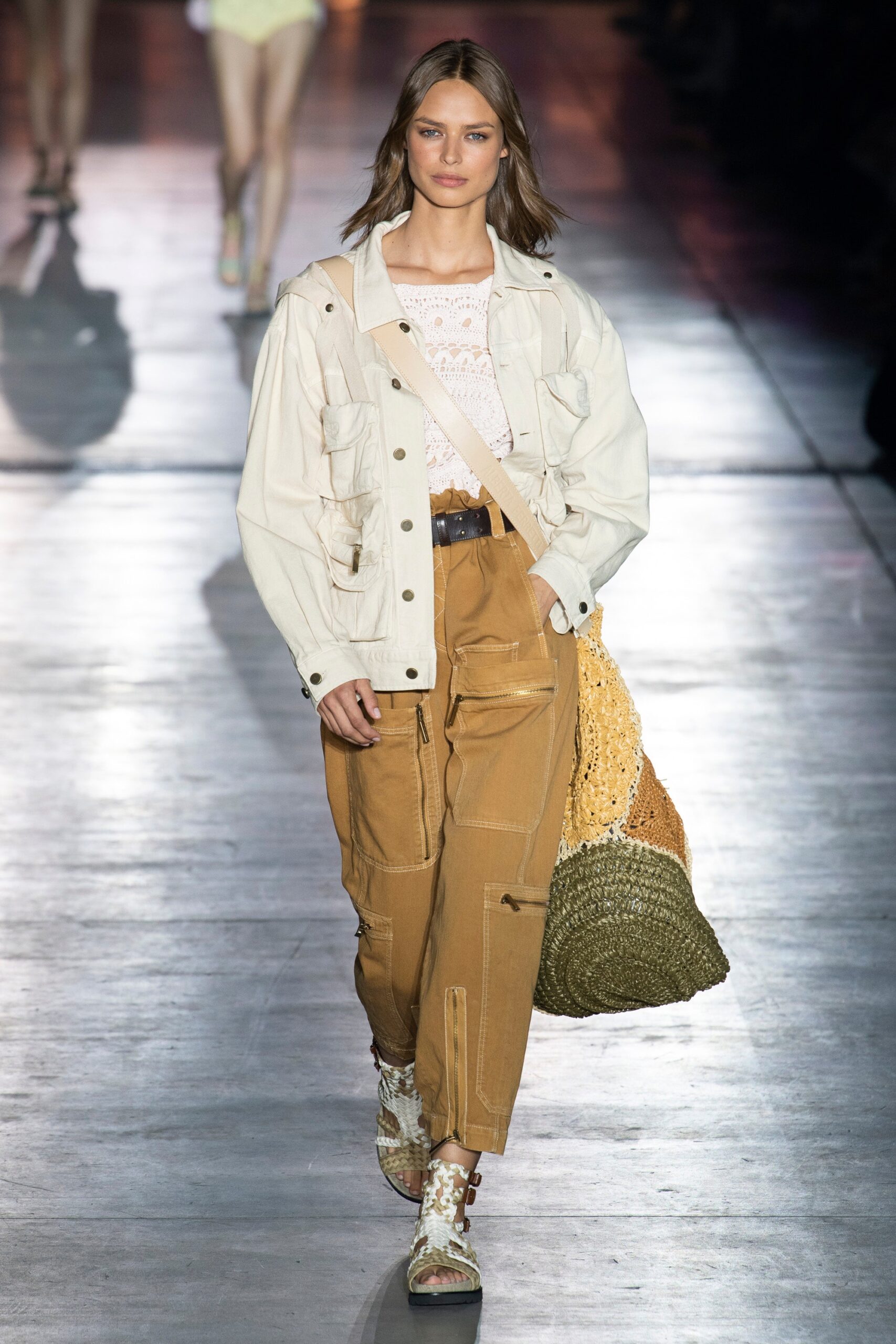 beige cotton jacket with cargo pants