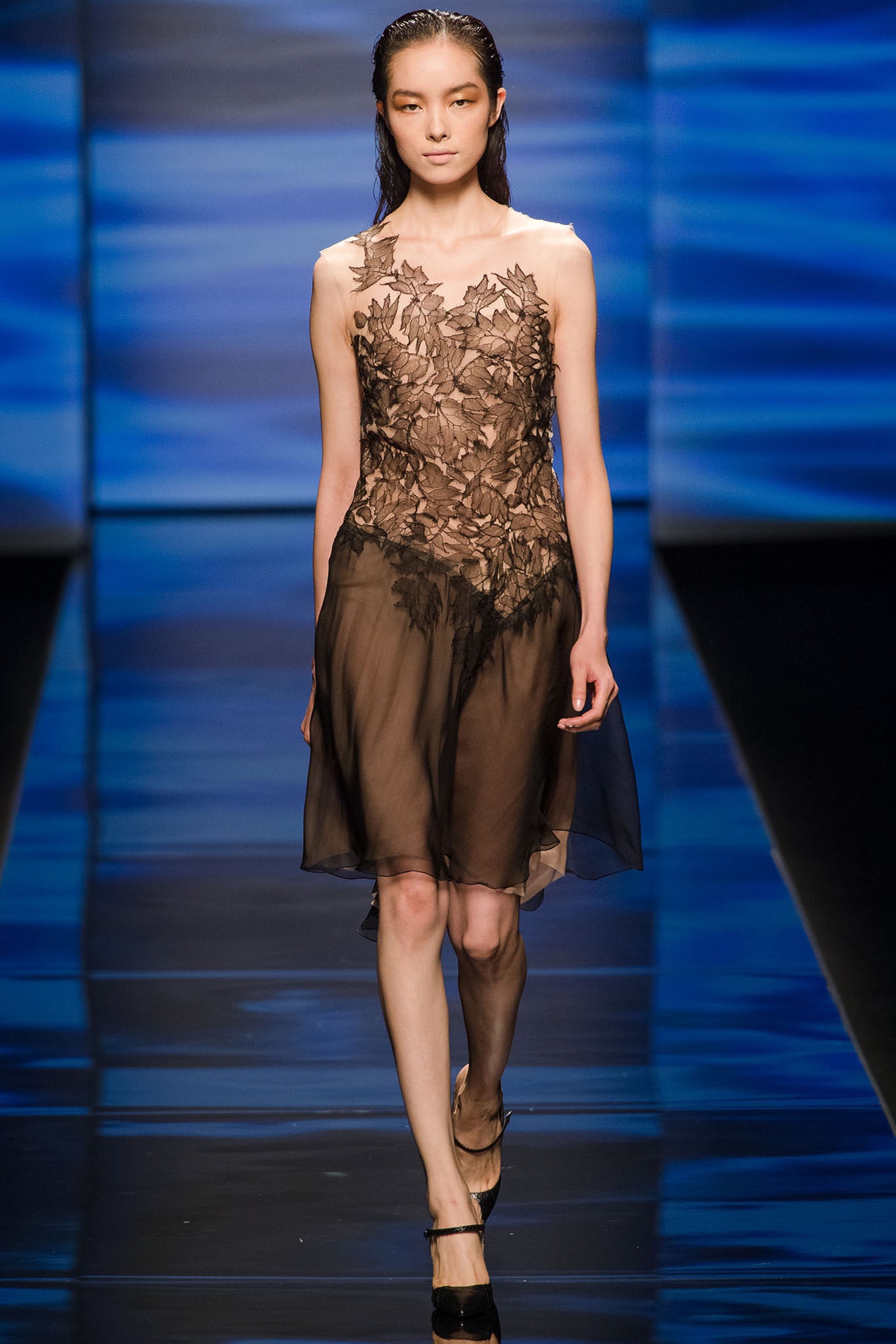 black and brown embroidered midi dress