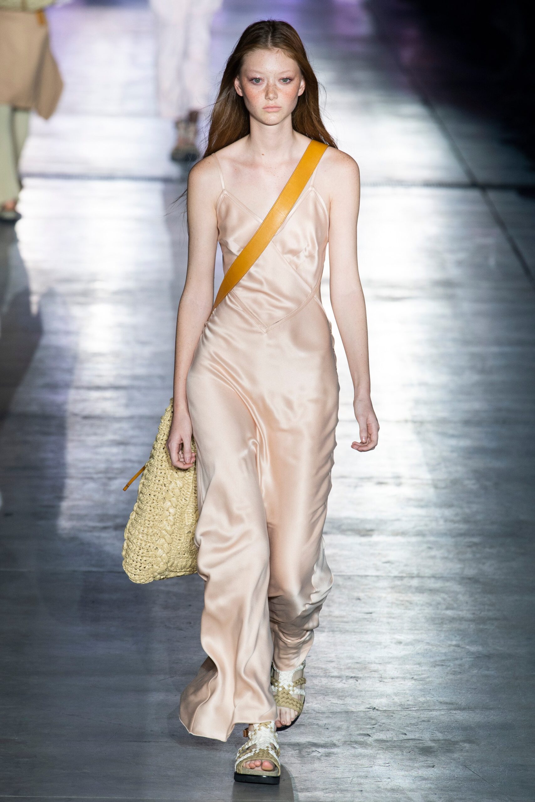 fitted pink silk midi dress
