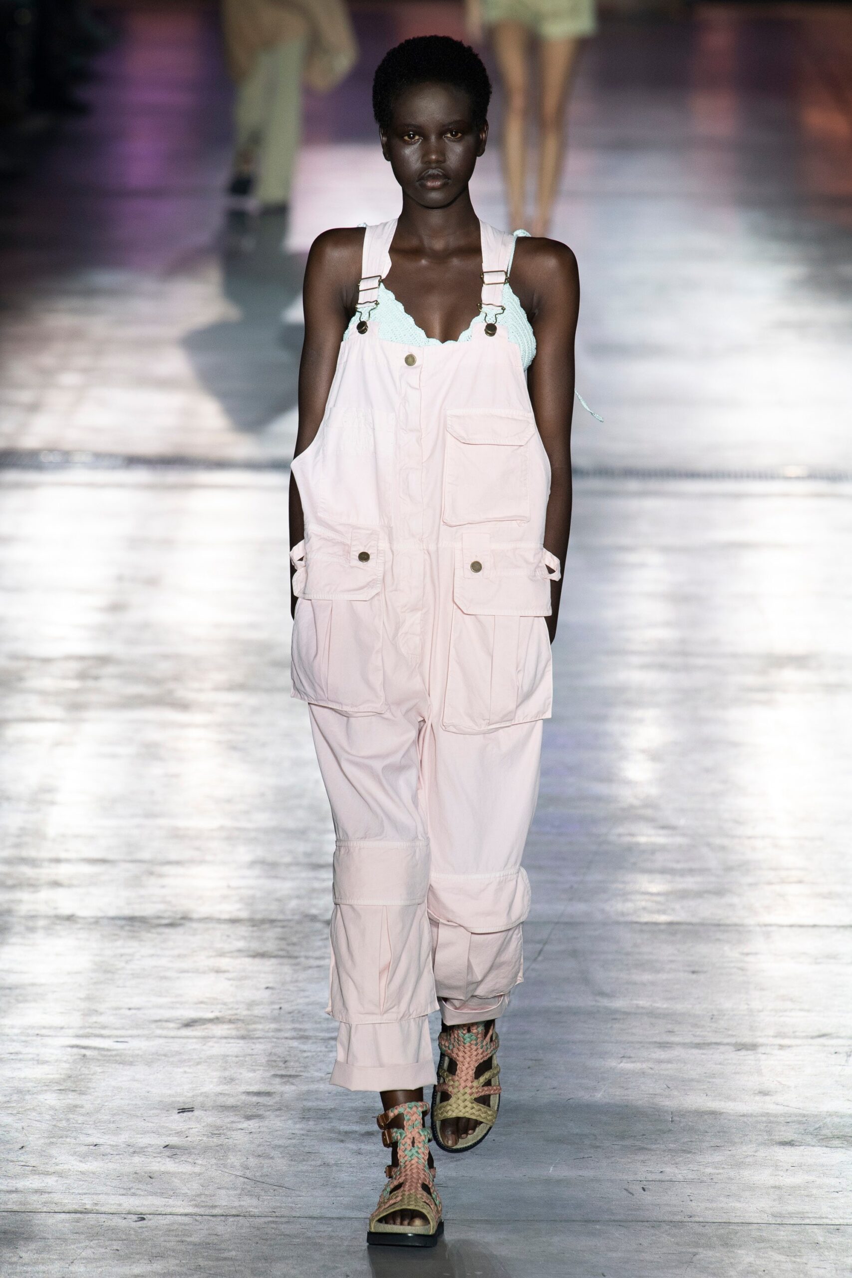 pink cotton relaxed overalls