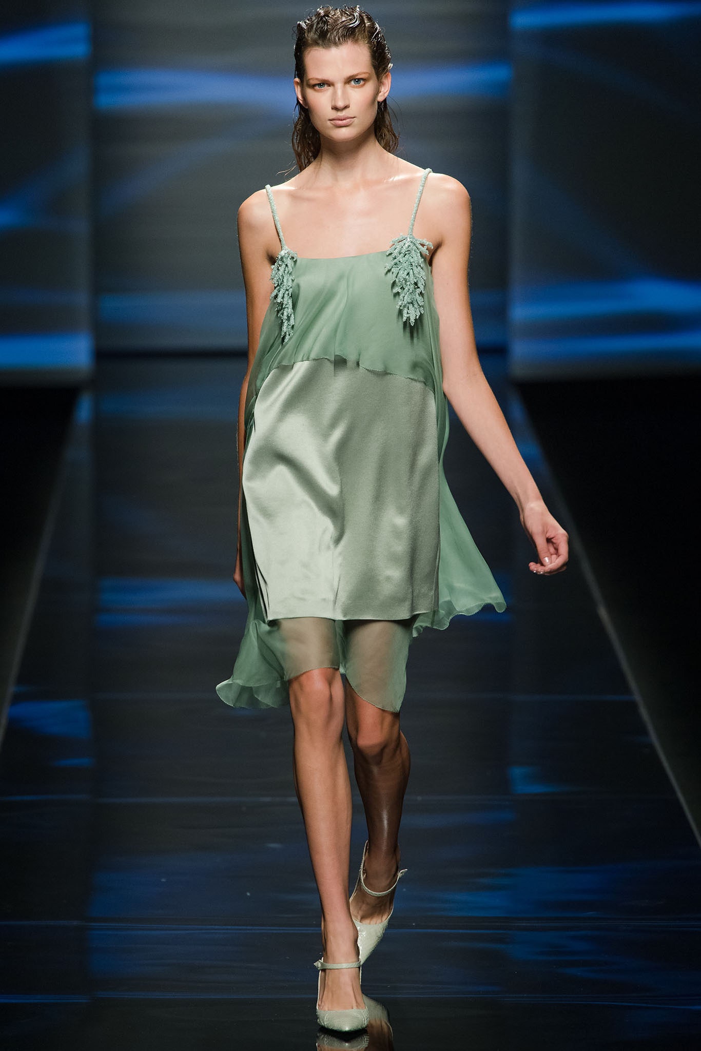 green silk sleeveless dress