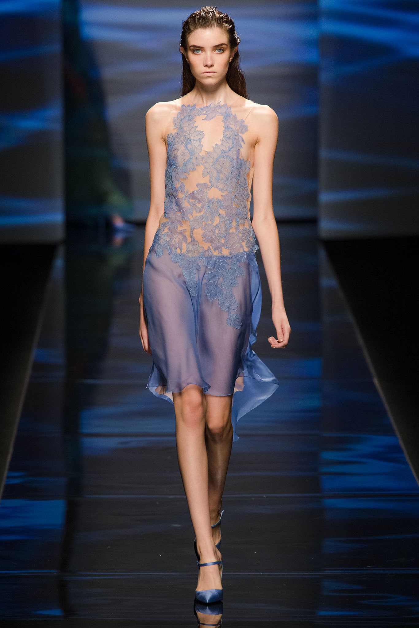 blue silk sleeveless dress