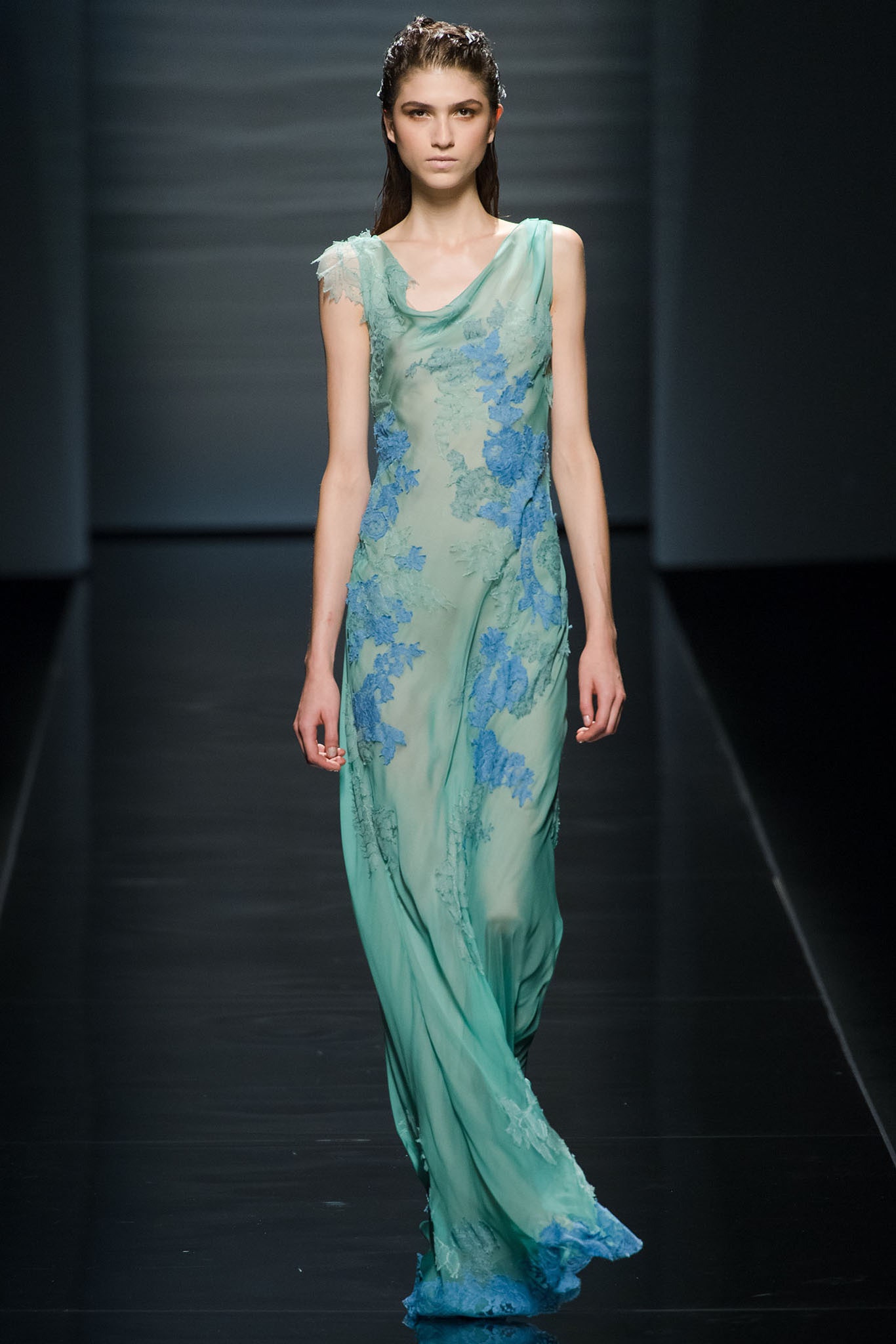 blue green silk gown