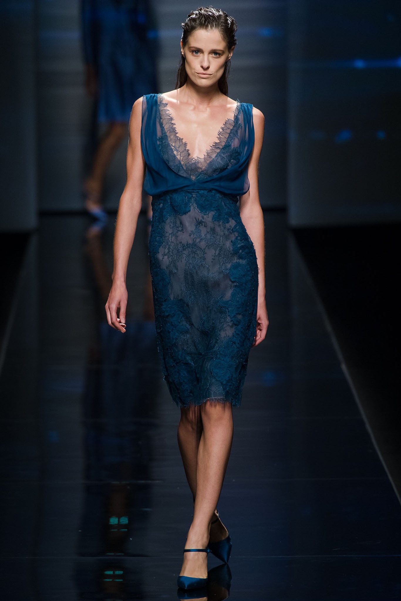blue silk lace dress
