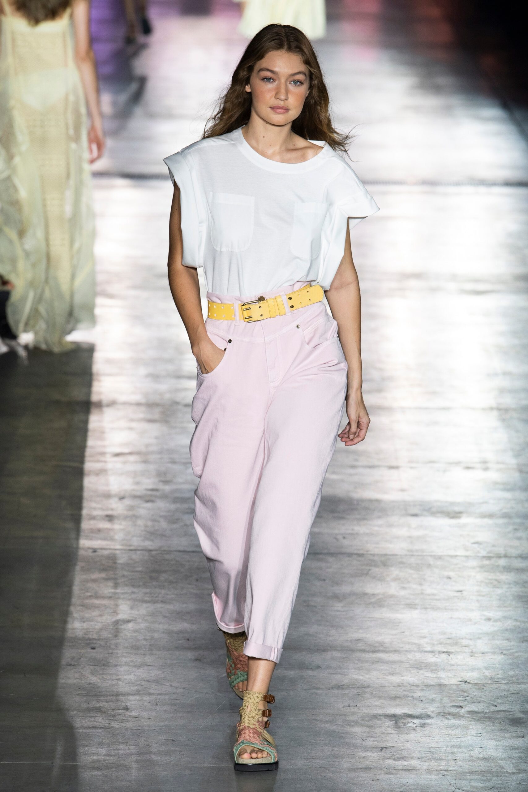 white relaxed top with pink pants