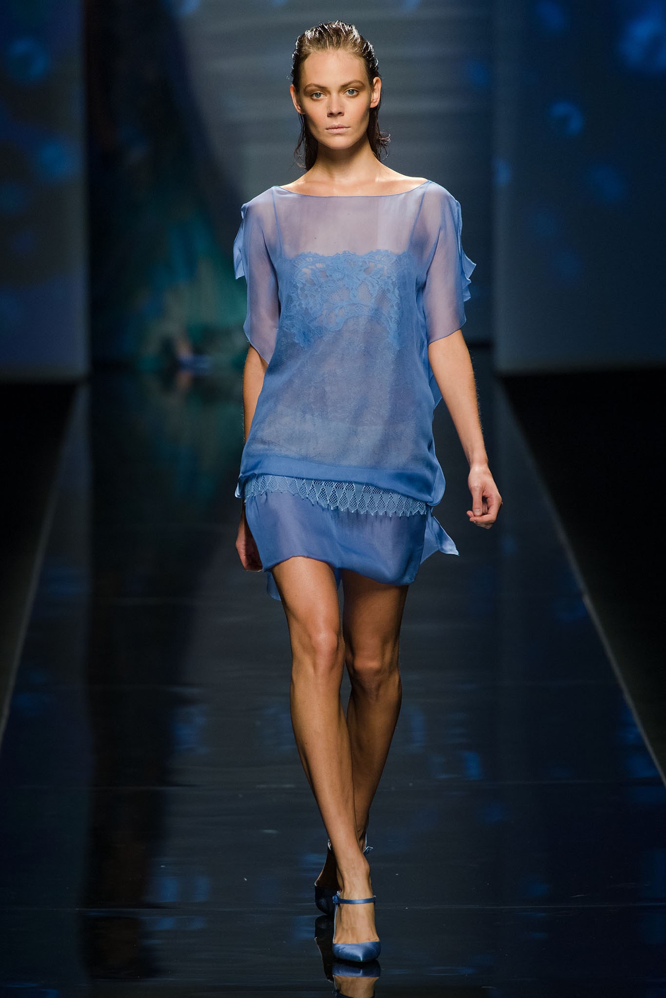 blue sheer layered mini dress