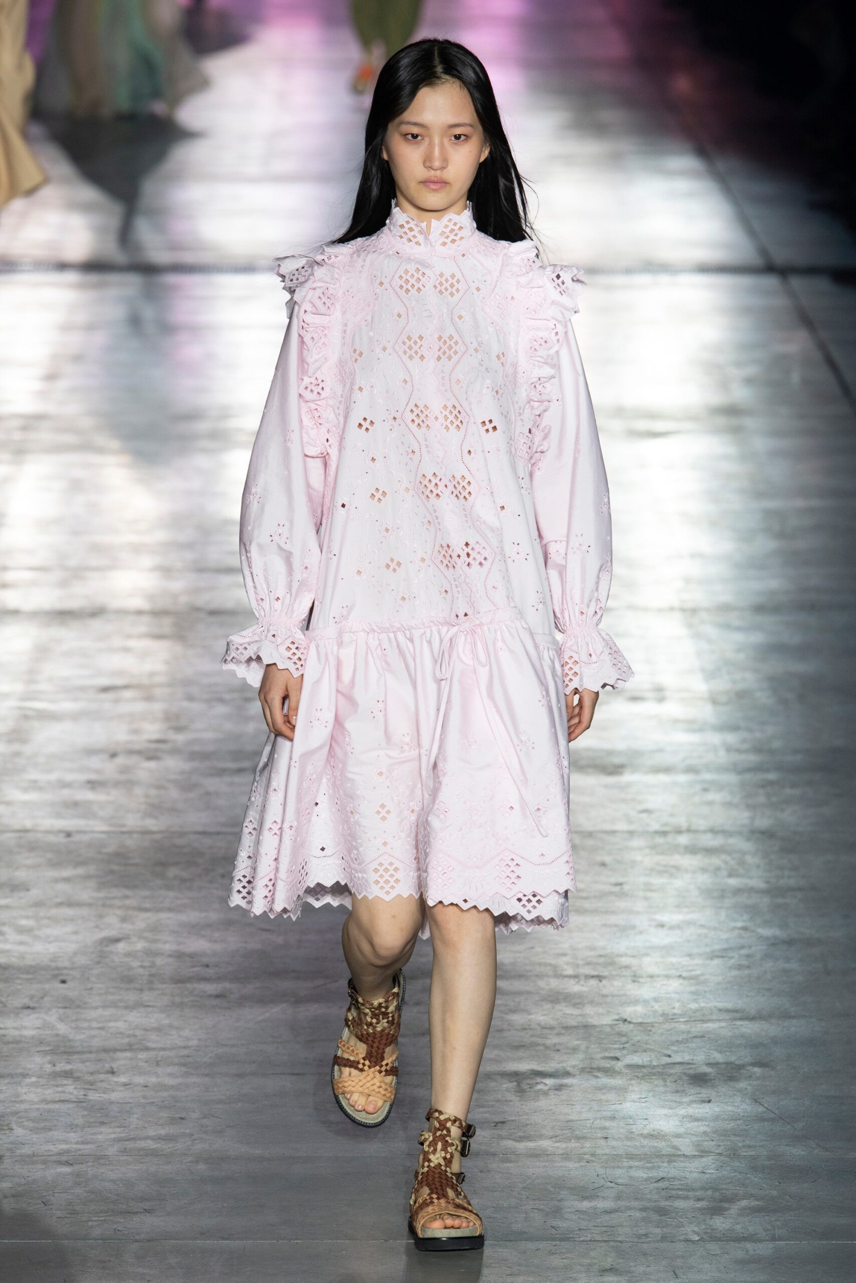 pink embroidered midi dress