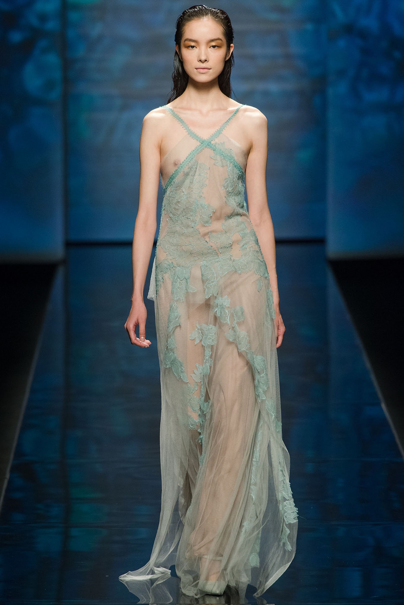 blue silk sheer gown