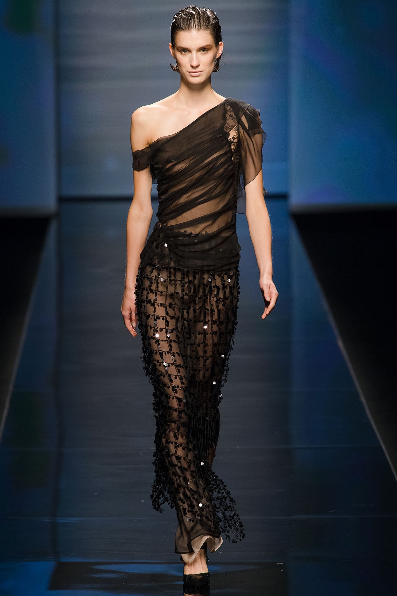 black sheer off-shoulder dress
