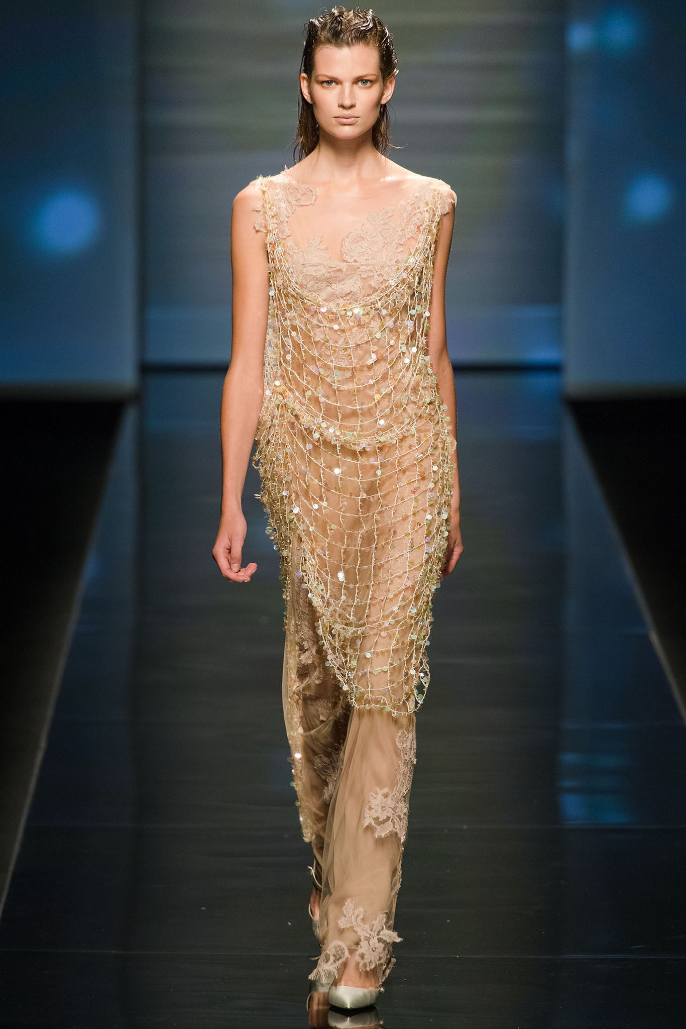 beige silk sleeveless dress