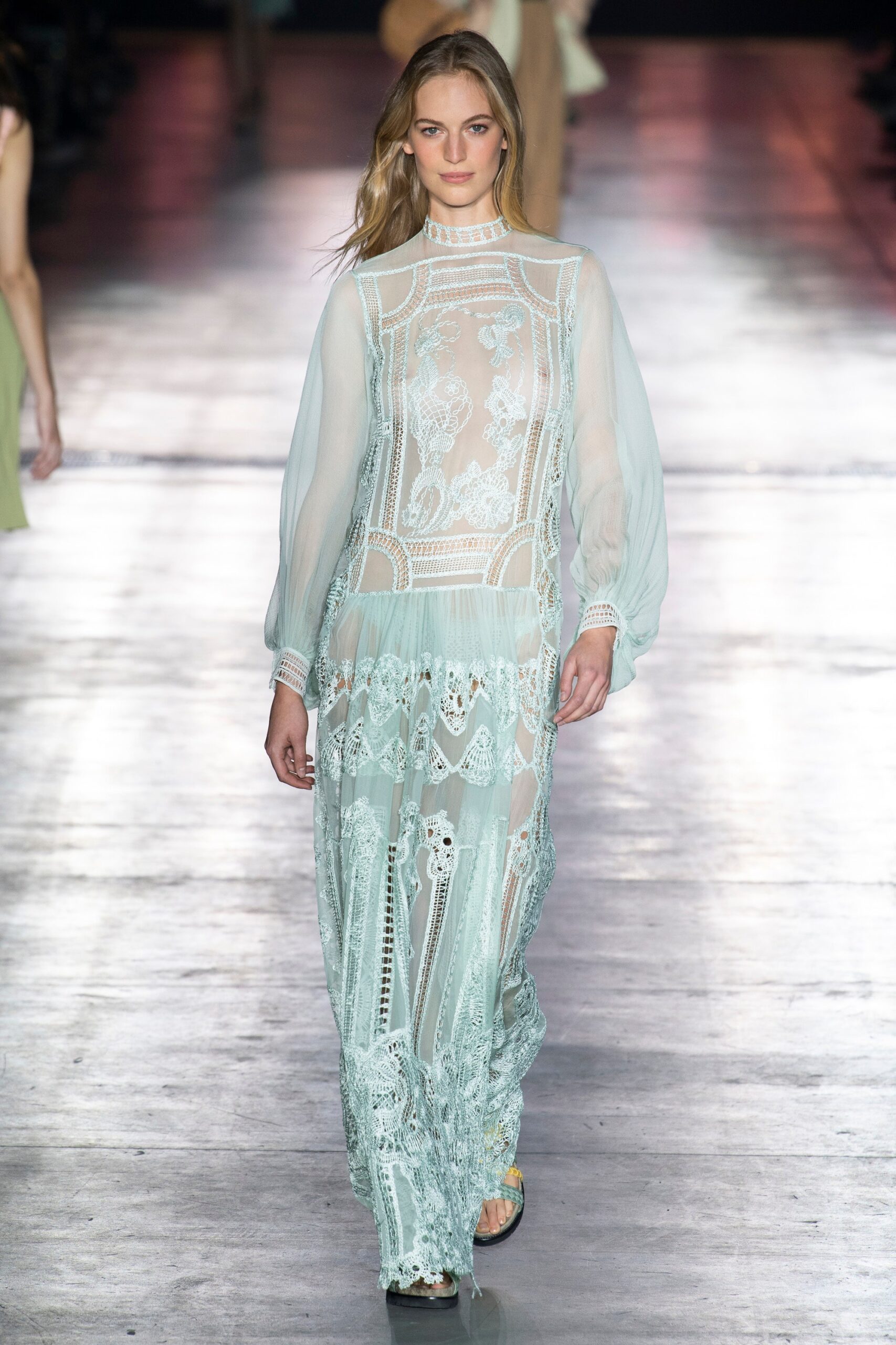 blue silk embroidered gown