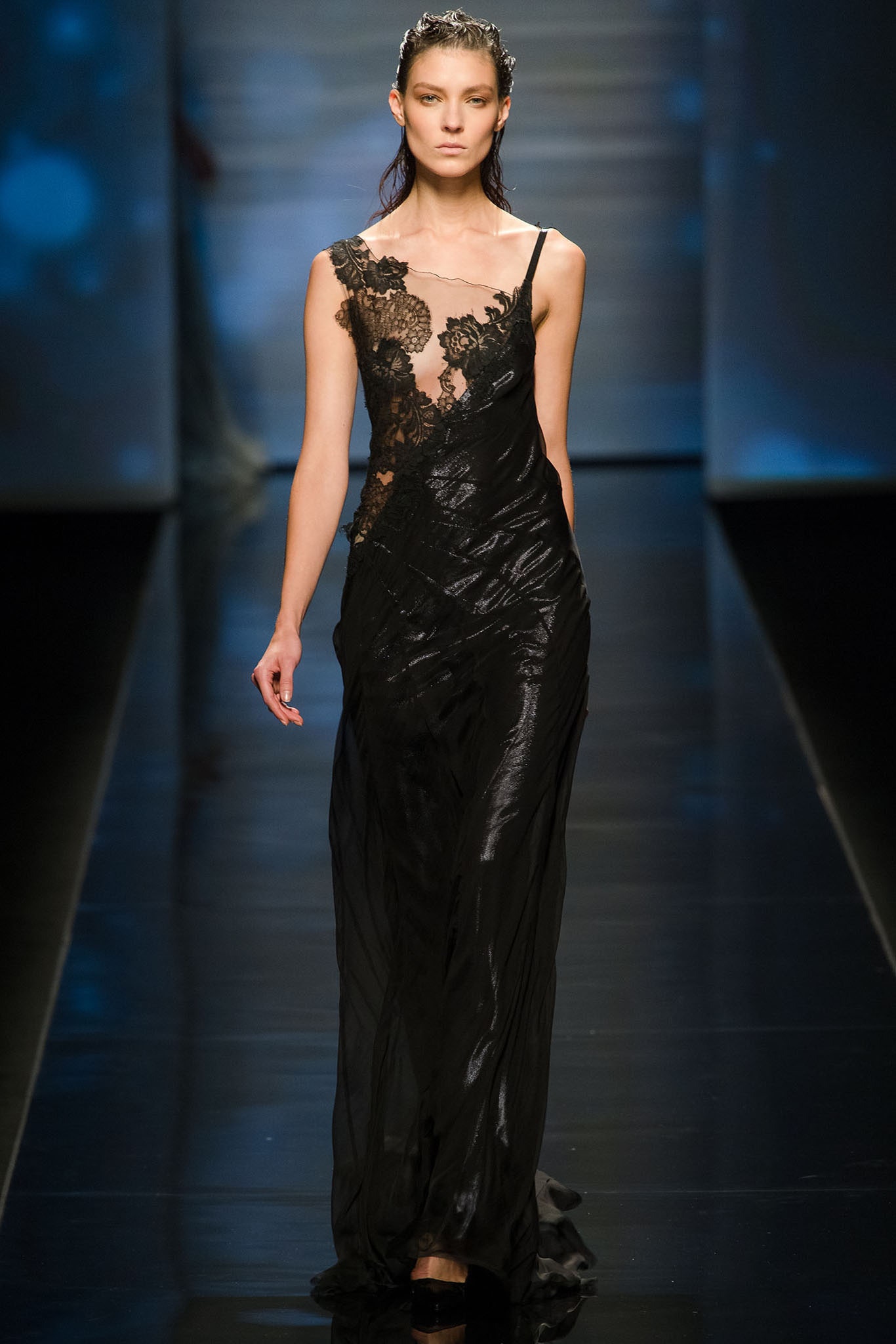 black silk sleeveless gown