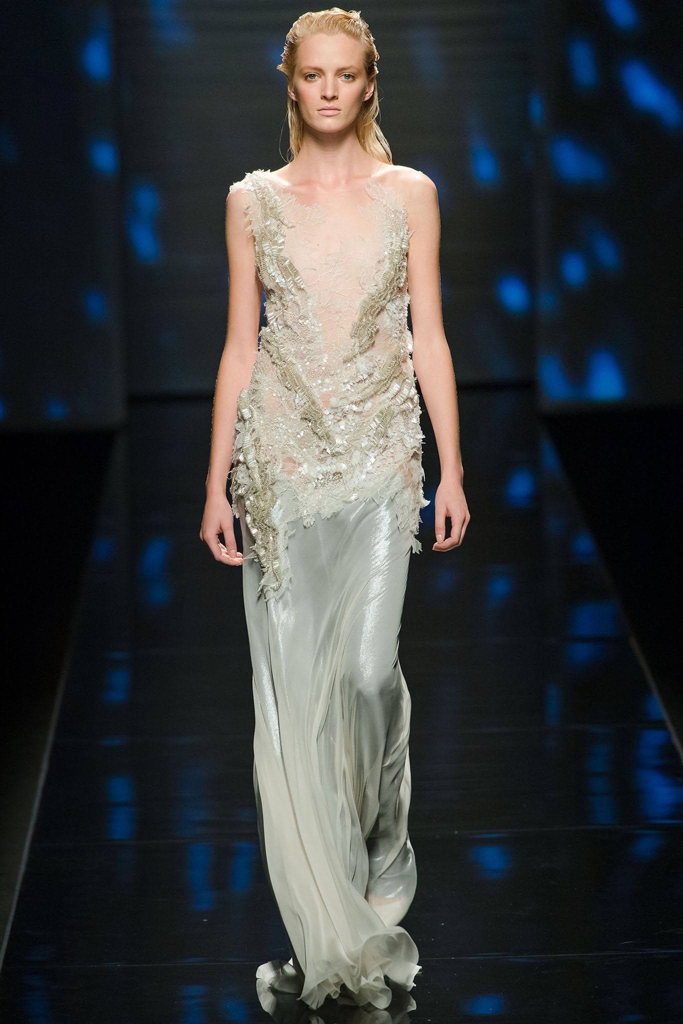 ivory silk embroidered gown