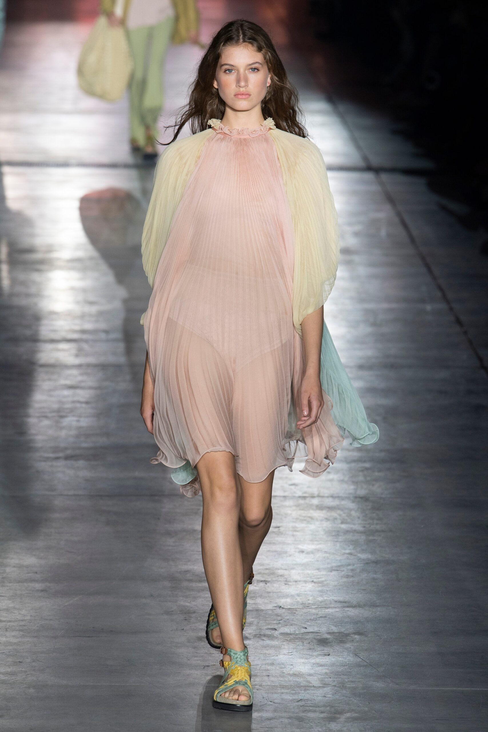 yellow chiffon oversized layered flowing cape